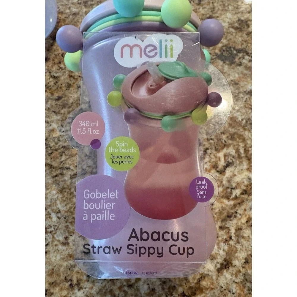 Melii Straw Sippy Cup & Snack Go Pod Abacus Collection NEW Pink‎ Fun On The Go